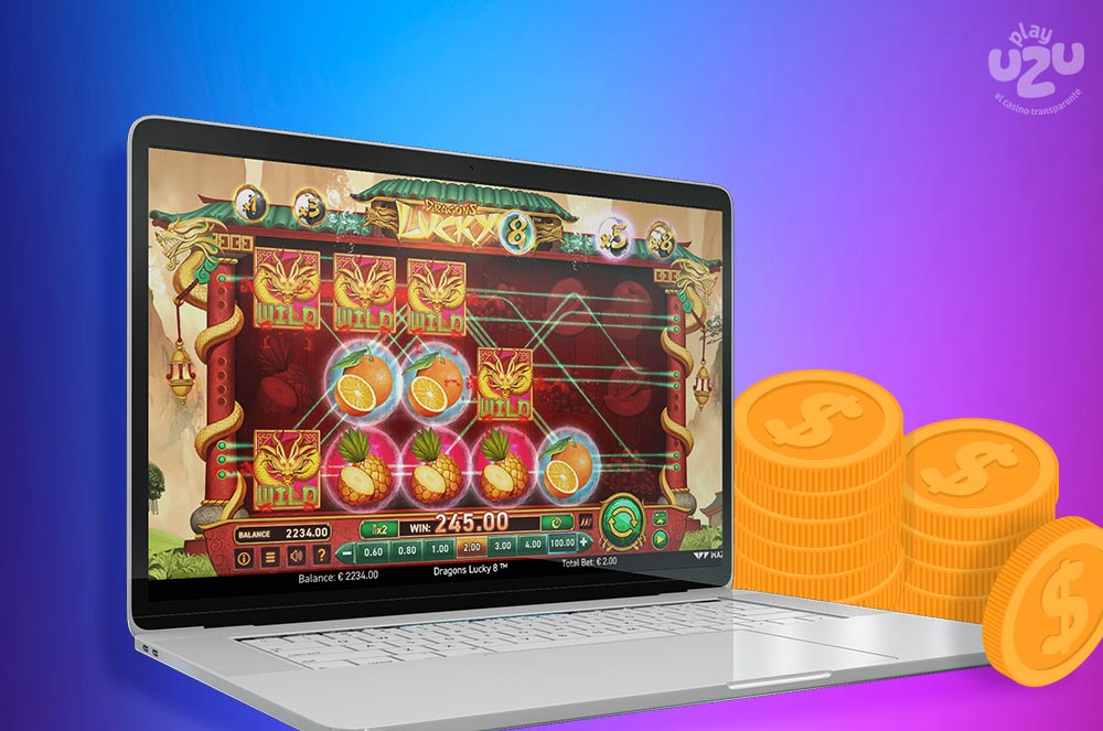 slot Lucky Dragon in a pc, showing the 10 lines of payments